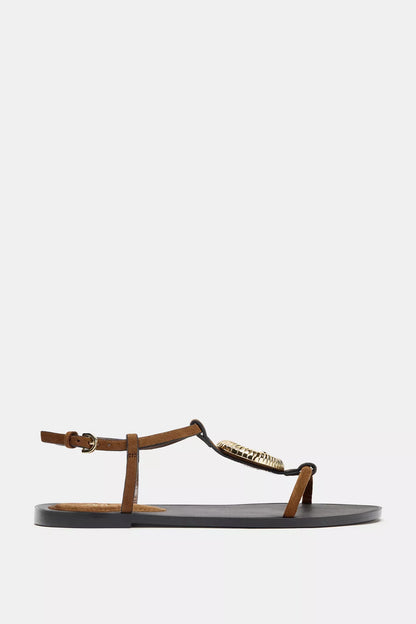 Zara brand brown flat toe-ring sandals