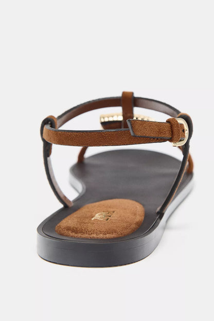 Zara brand brown flat toe-ring sandals