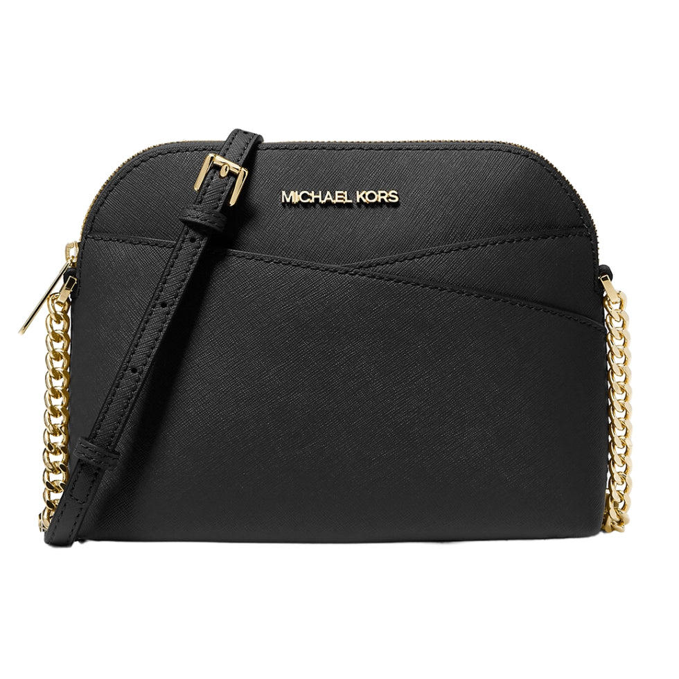 Michael Kors Jet Set Travel Medium Dome Crossbody Bag in black Saffiano leather