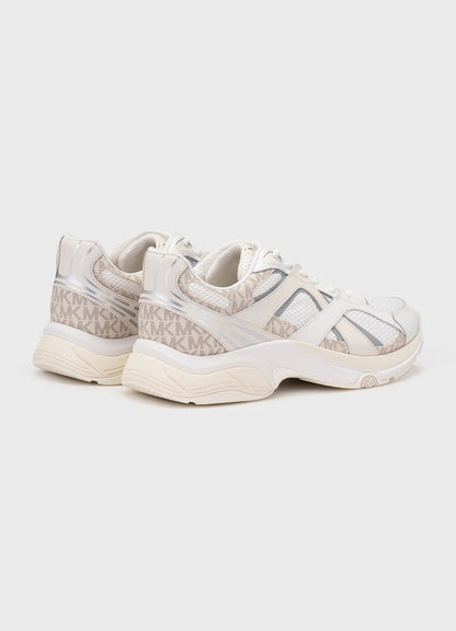 Michael Kors Leo Mixed-Media Trainer in the Vanilla Combo color