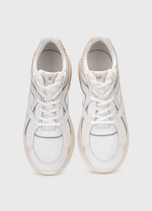 Michael Kors Leo Mixed-Media Trainer in the Vanilla Combo color
