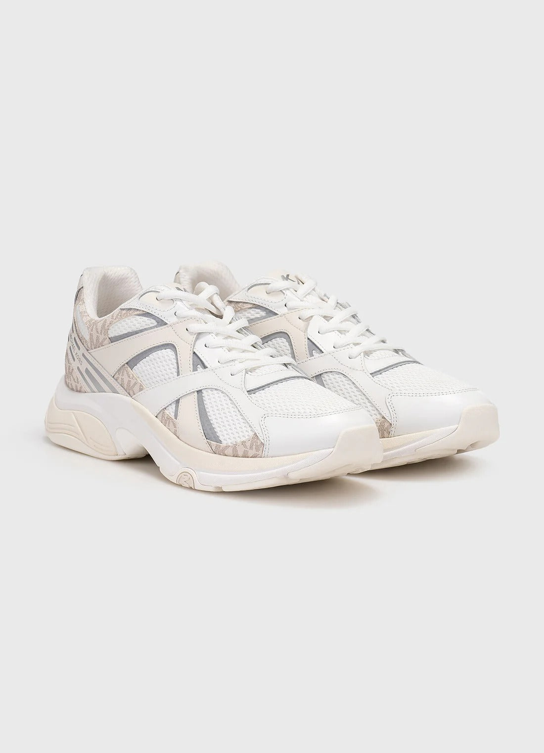 Michael Kors Leo Mixed-Media Trainer in the Vanilla Combo color