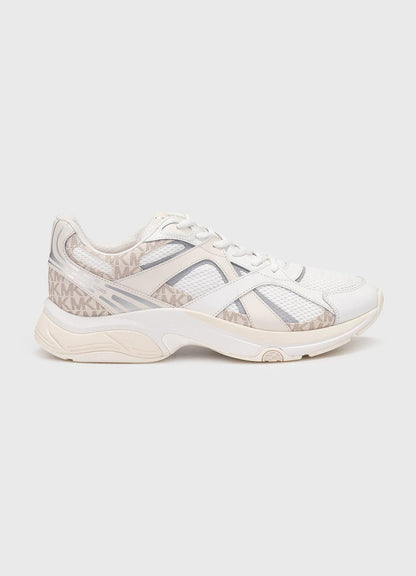Michael Kors Leo Mixed-Media Trainer in the Vanilla Combo color