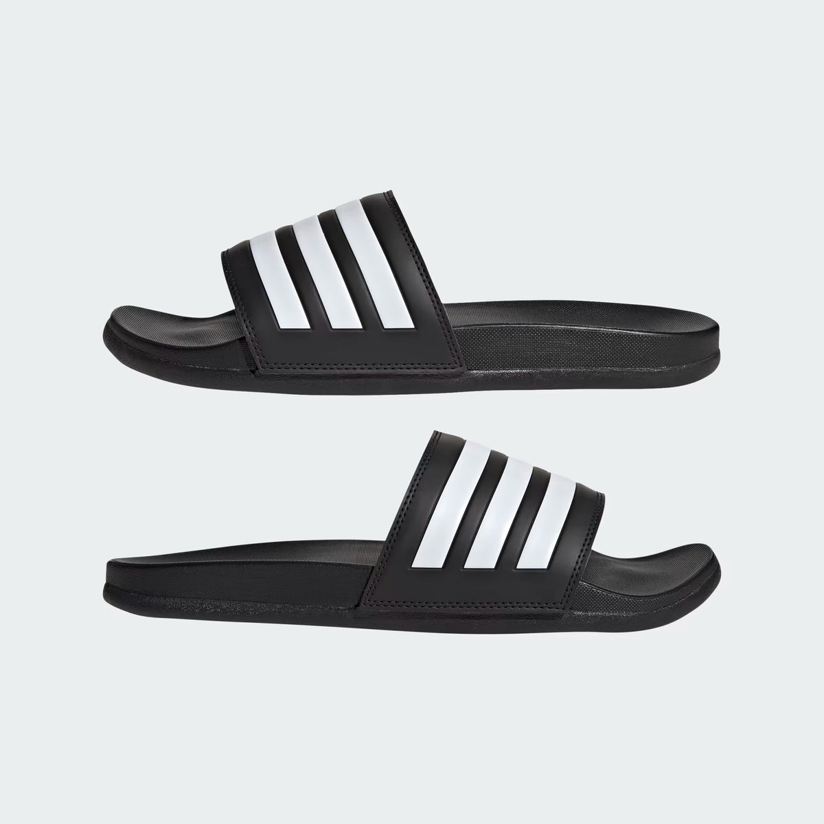 Pair of Adidas Adilette Comfort Slides in core black and white