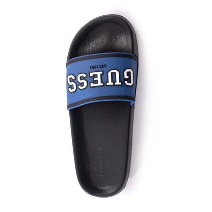 Pair of Guess Elliot slide sandals in black and blue