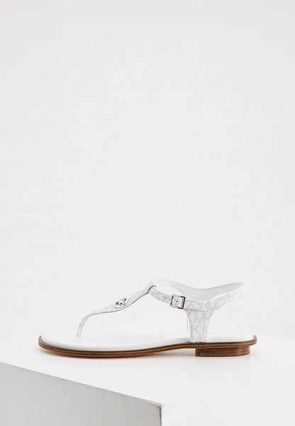 Pair of Michael Kors Mallory Signature Logo T-Strap Sandals in Bright White
