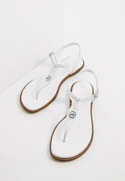 Pair of Michael Kors Mallory Signature Logo T-Strap Sandals in Bright White
