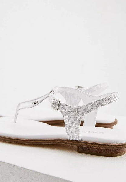 Pair of Michael Kors Mallory Signature Logo T-Strap Sandals in Bright White