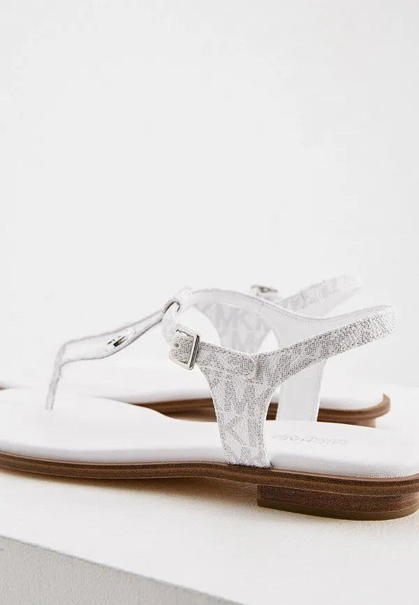 Pair of Michael Kors Mallory Signature Logo T-Strap Sandals in Bright White