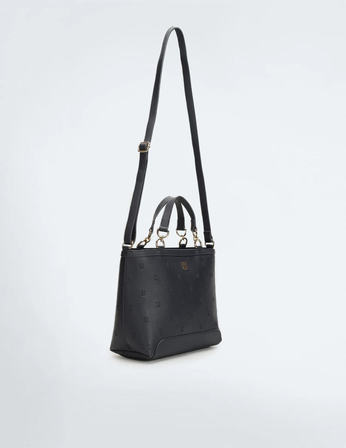 black Tommy Hilfiger TH monogram tote bag with top handles