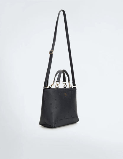 black Tommy Hilfiger TH monogram tote bag with top handles