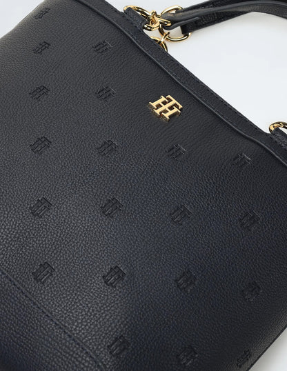 black Tommy Hilfiger TH monogram tote bag with top handles