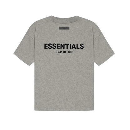 Fear of God Essentials T-shirt in dark oatmeal featuring a velvet logo on the chest