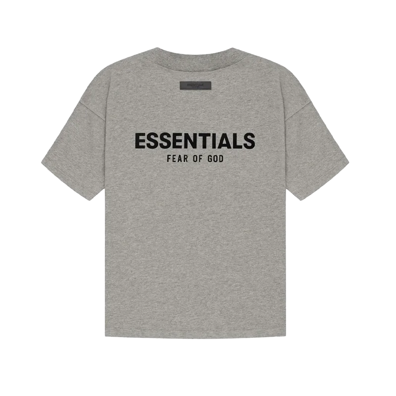 Fear of God Essentials T-shirt in dark oatmeal featuring a velvet logo on the chest