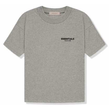 Fear of God Essentials T-shirt in dark oatmeal featuring a velvet logo on the chest
