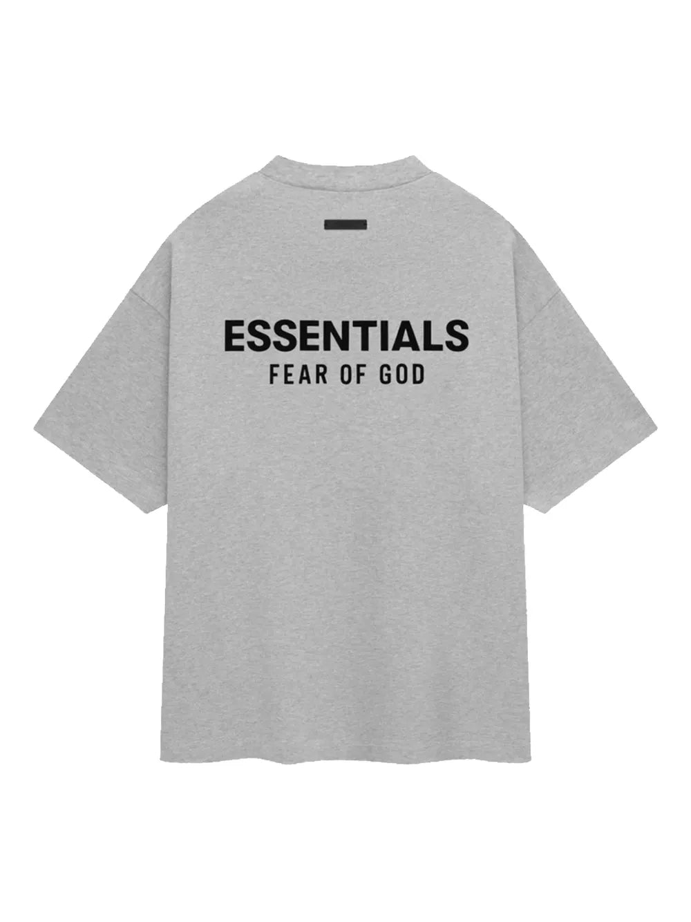 Fear of God Essentials t-shirt features a small black rubberized logo on the left chest