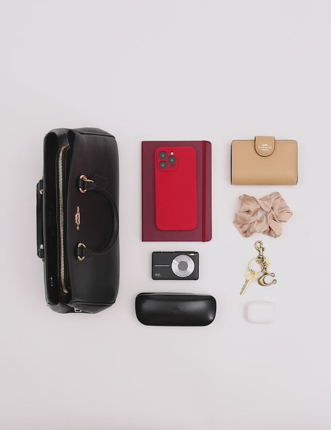 Coach Mini Lillie Carryall satchel in black crossgrain leather with gold-tone hardware